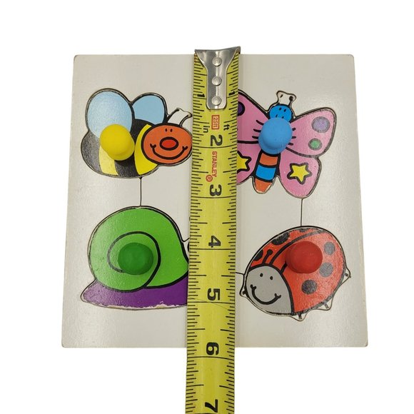 Child's First Chunky 4 Piece Knob Peg Puzzle Board of Bugs - Picture 5 of 5